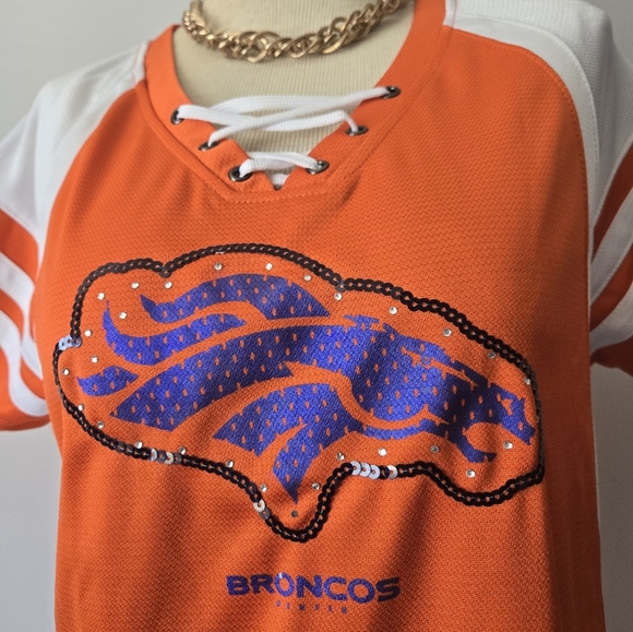 DENVER BRONCOS NFL Short Sleeve Jersey With Lace Up Neckline. Size Large - Picture 3 of 9